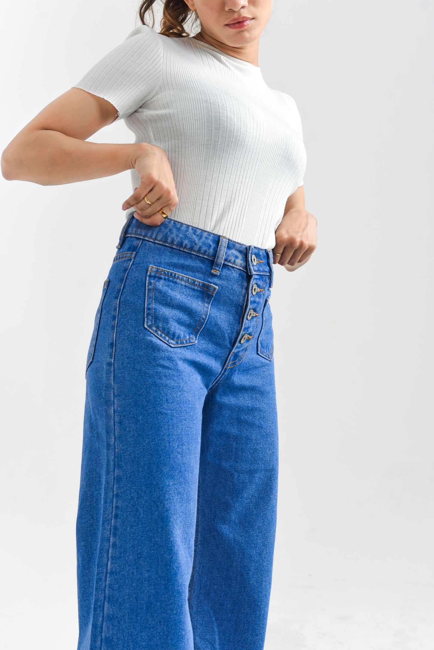 High Waist Blue Denim Flared Jeans