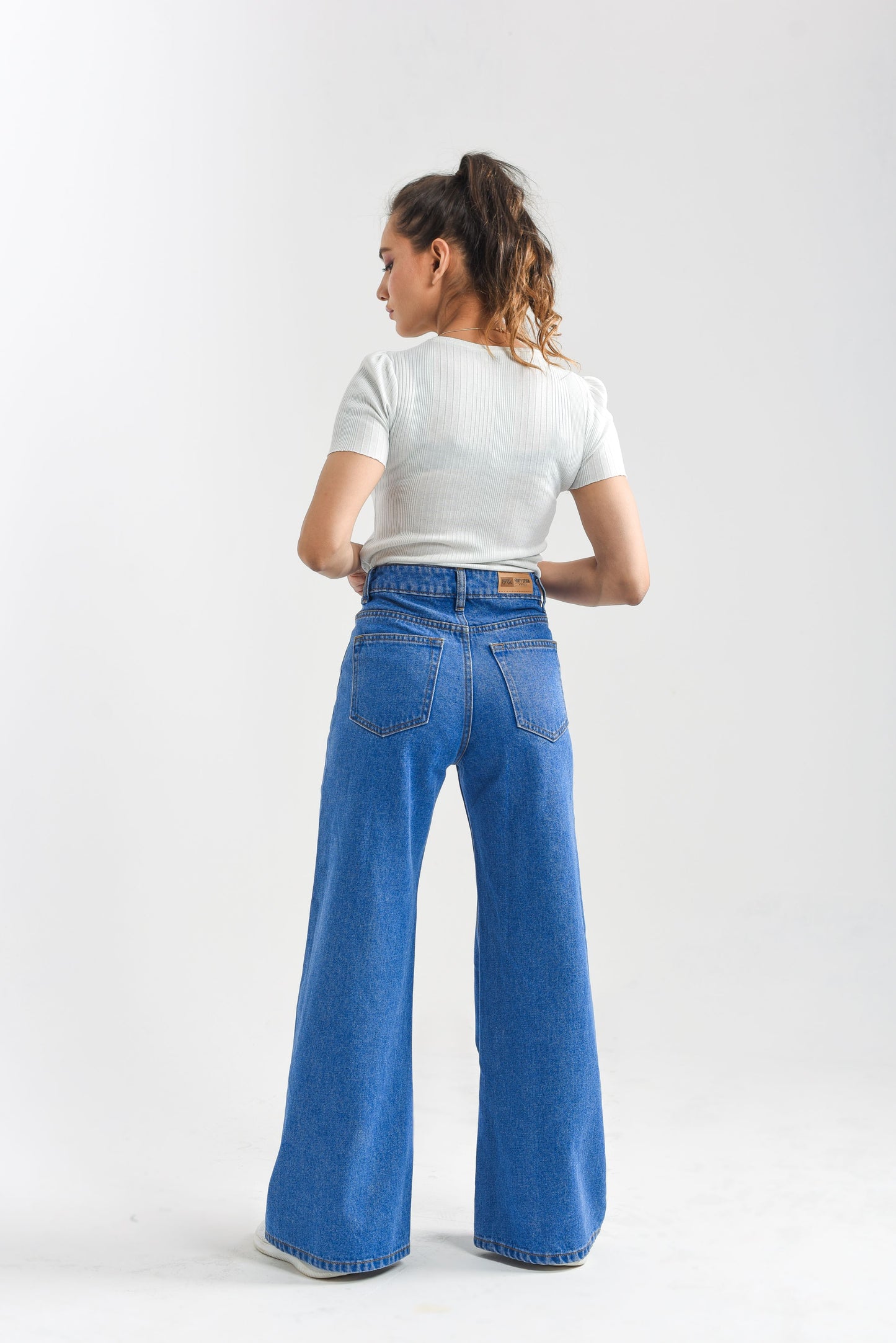 High Waist Blue Denim Flared Jeans