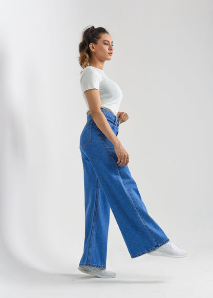 High Waist Blue Denim Flared Jeans