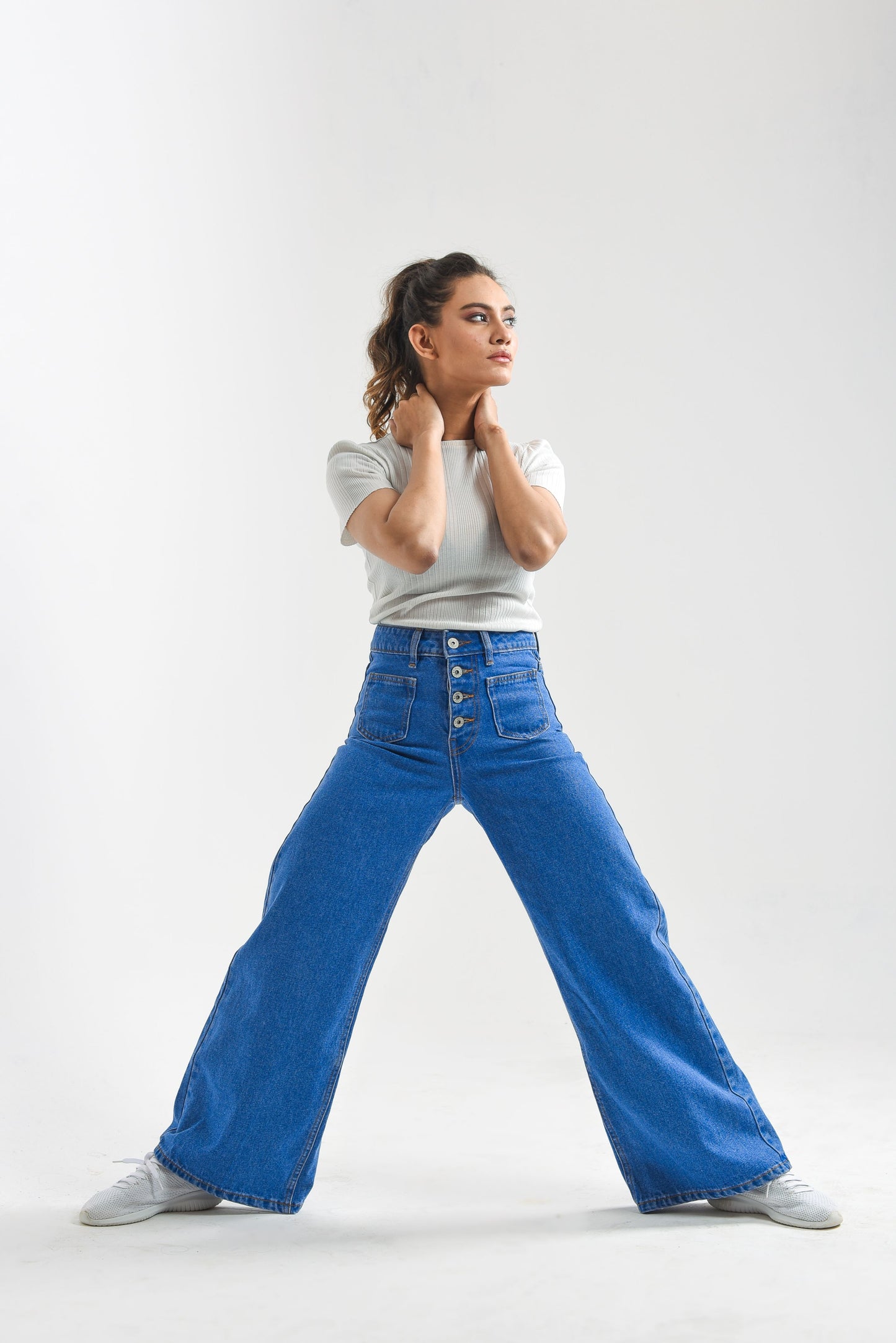 High Waist Blue Denim Flared Jeans