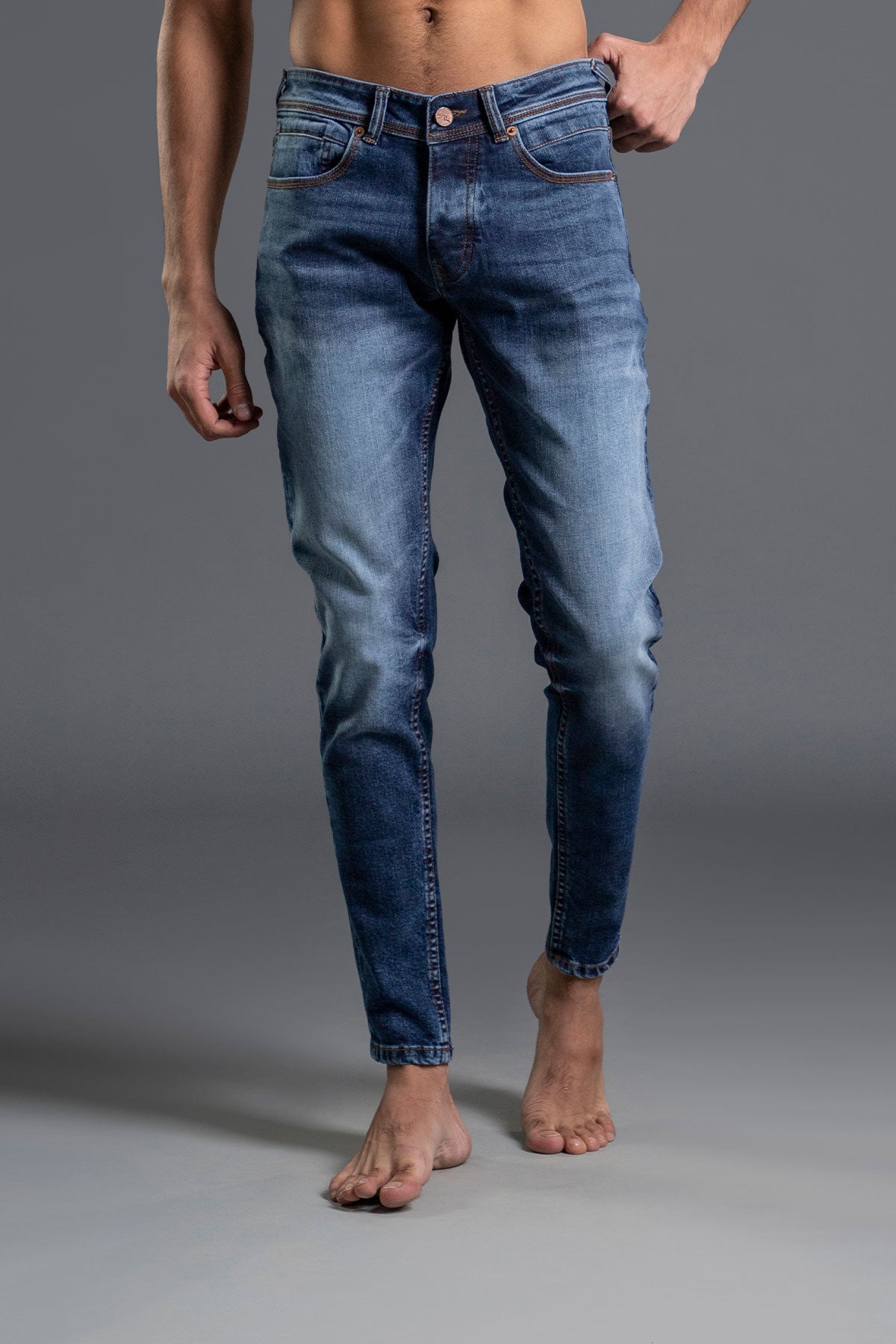 Mid Rise Skinny Denim Jeans (Blue)