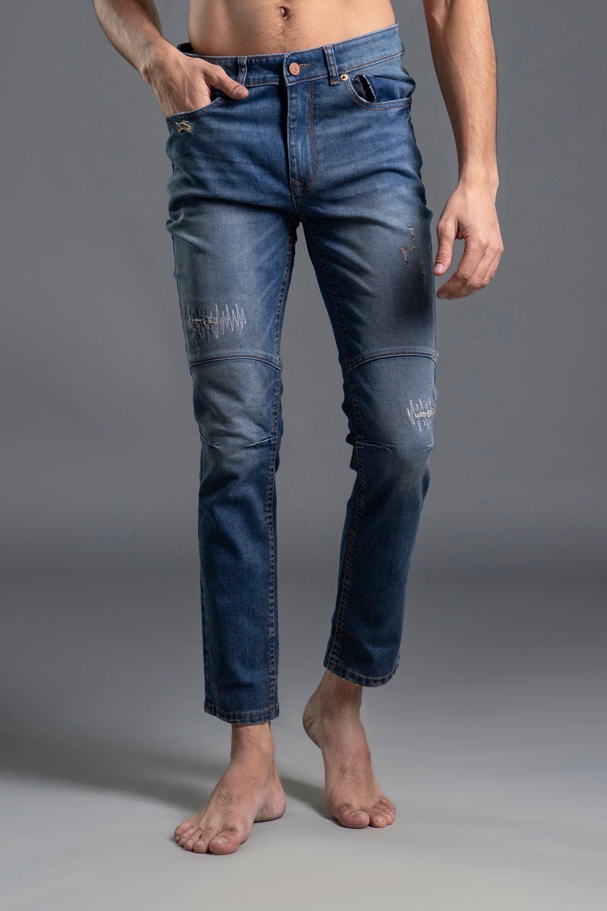 Stretchable Skinny Biker Jeans (Blue)