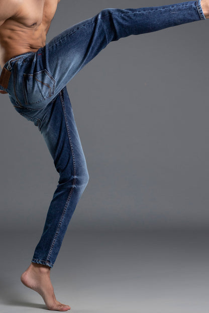 Mid Rise Skinny Denim Jeans (Blue)