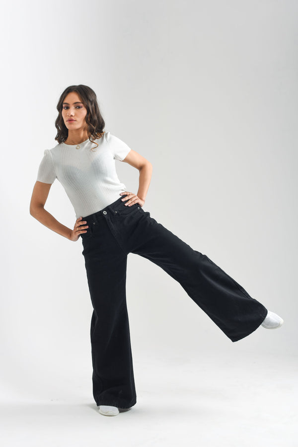 Black Over Dyed Flare Jeans 