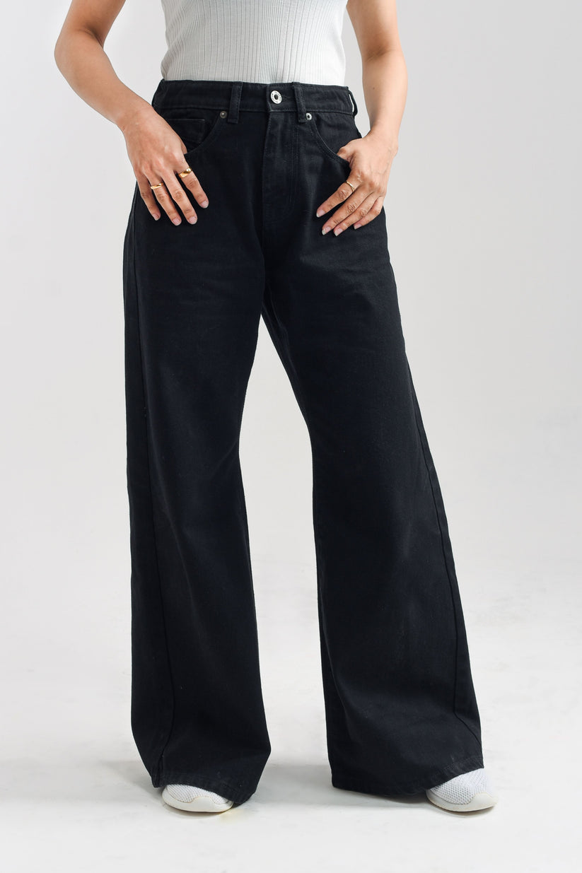 Black Over Dyed Flare Jeans 
