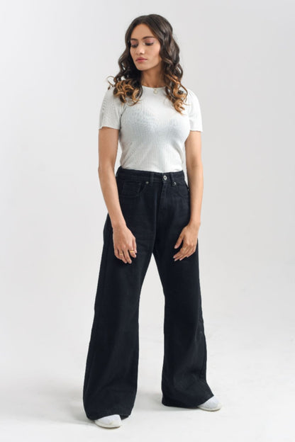 Black Over Dyed Flare Jeans 