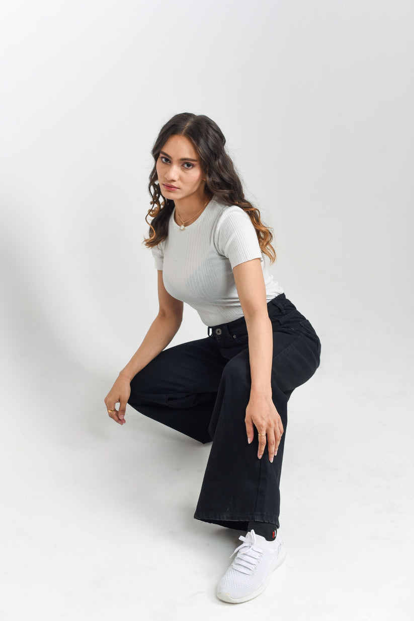 Black Over Dyed Flare Jeans 