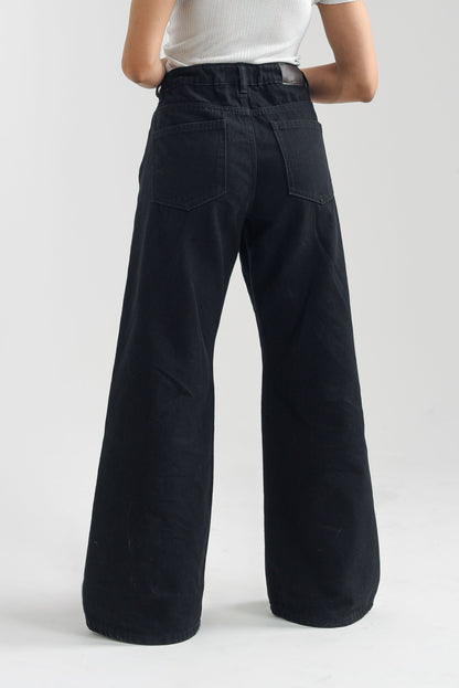 Black Over Dyed Flare Jeans 