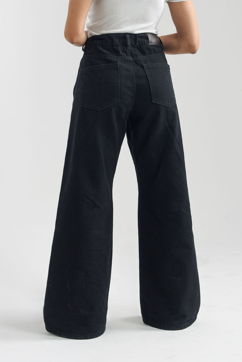 Black Over Dyed Flare Jeans 