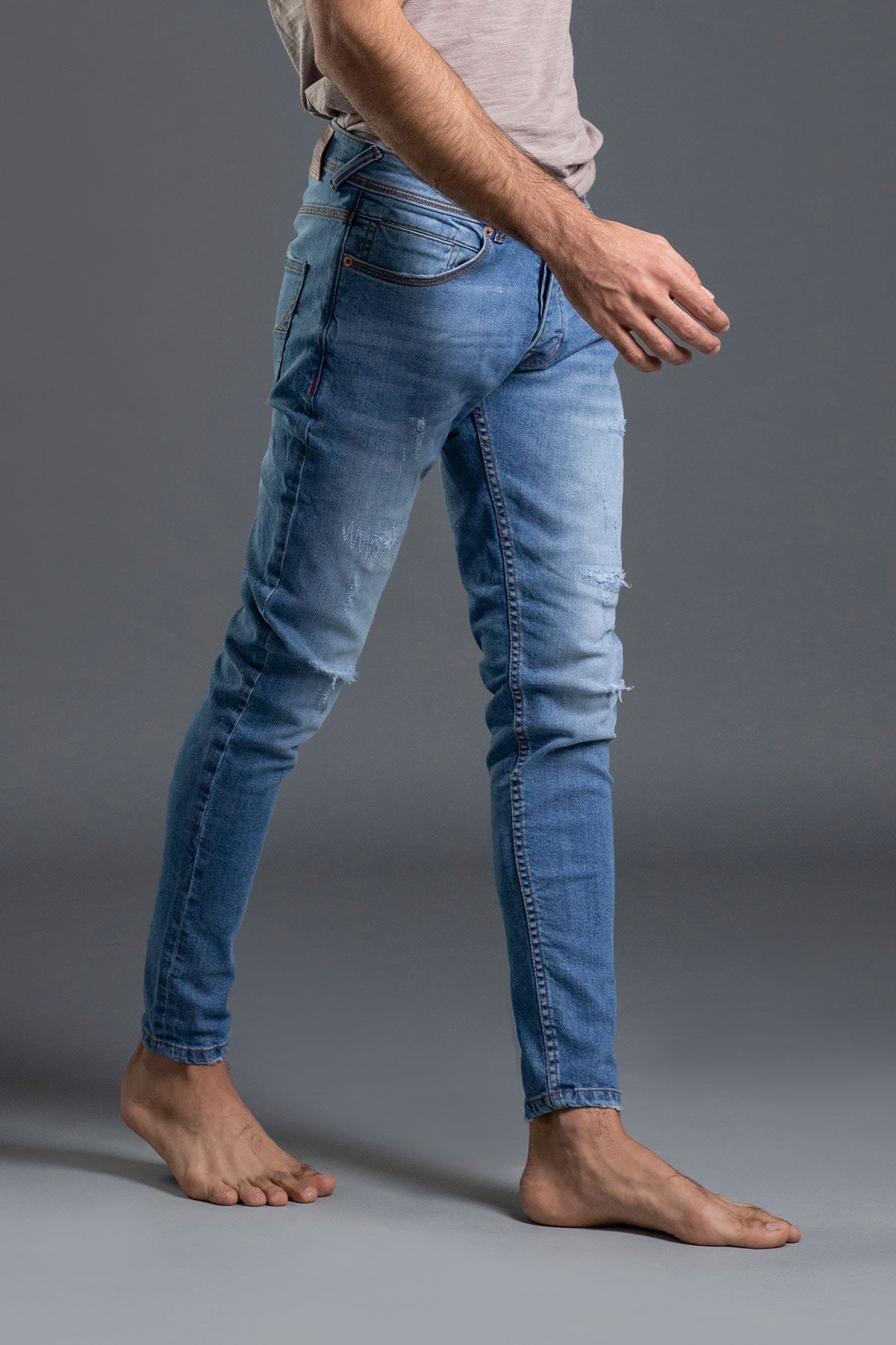 Stretchable Skinny With Grinding Jeans (Light Blue) ( Aphatus )