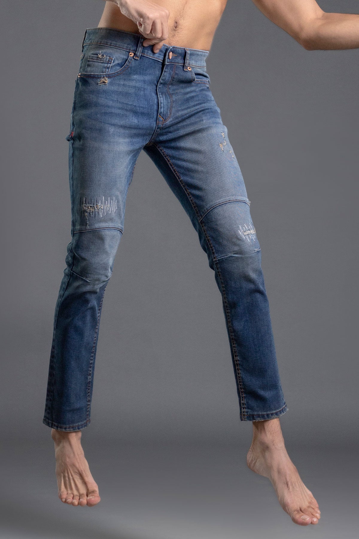 Stretchable Skinny Biker Jeans (Blue)