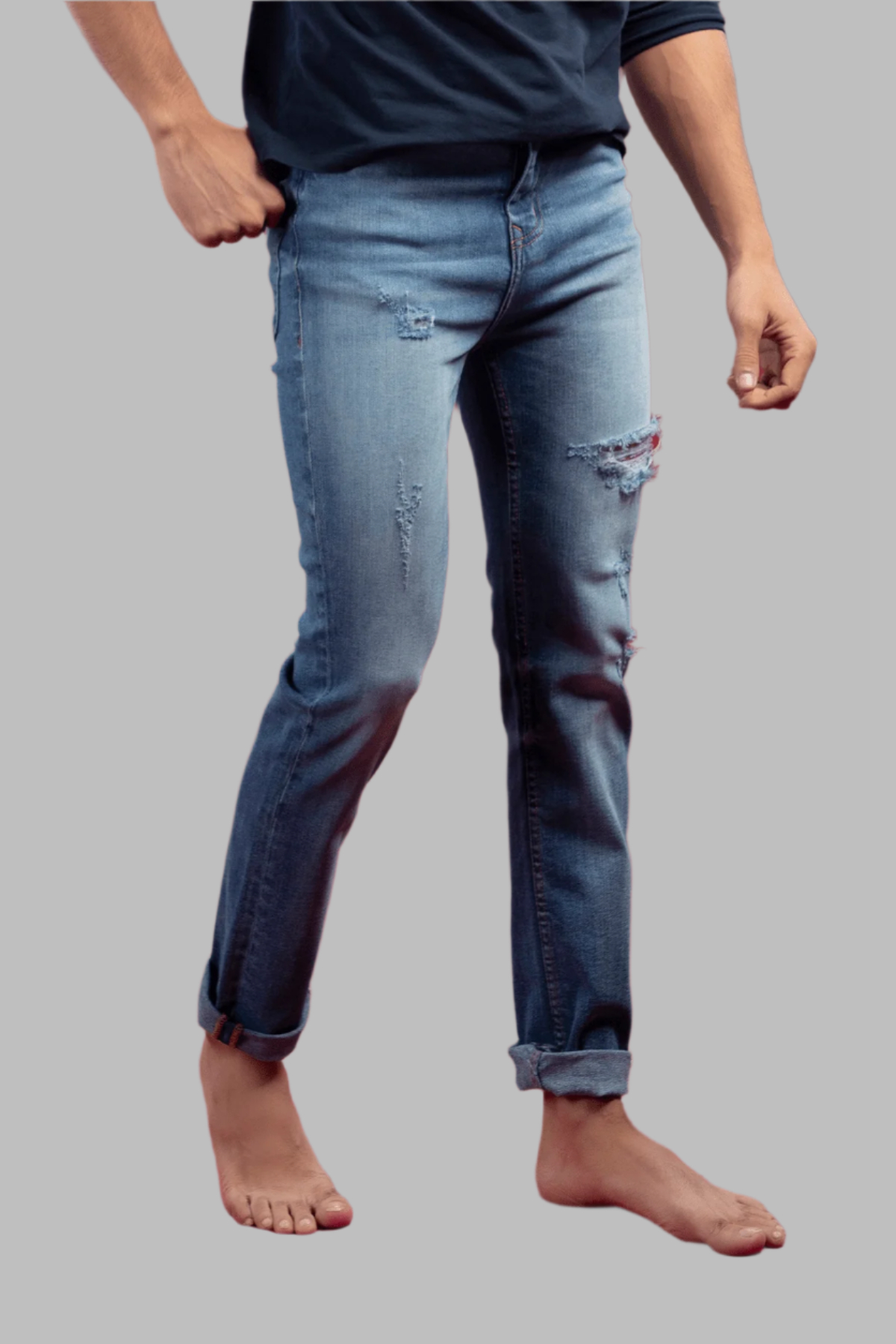 Stretchable Slim Fit With Ripped Jeans (Light Blue) ( CARDENAS )