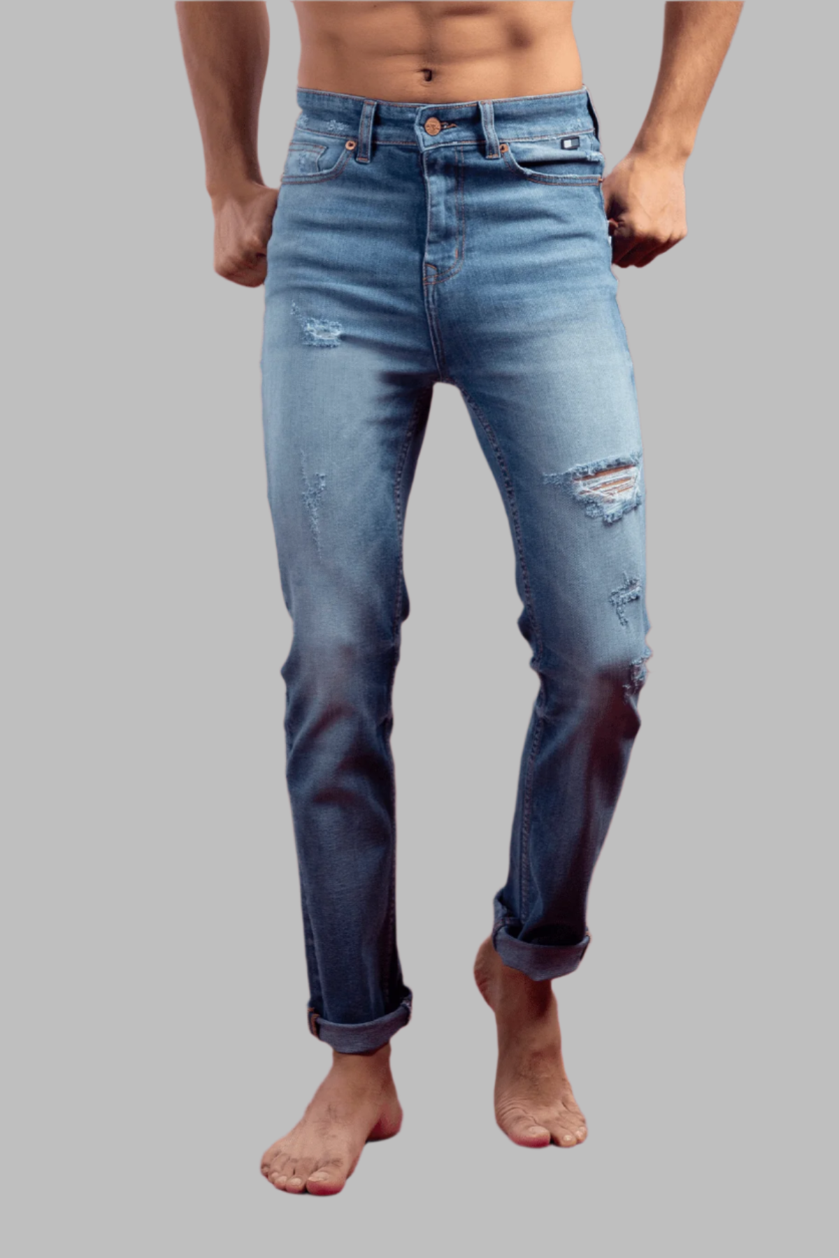 Stretchable Slim Fit With Ripped Jeans (Light Blue) ( CARDENAS )