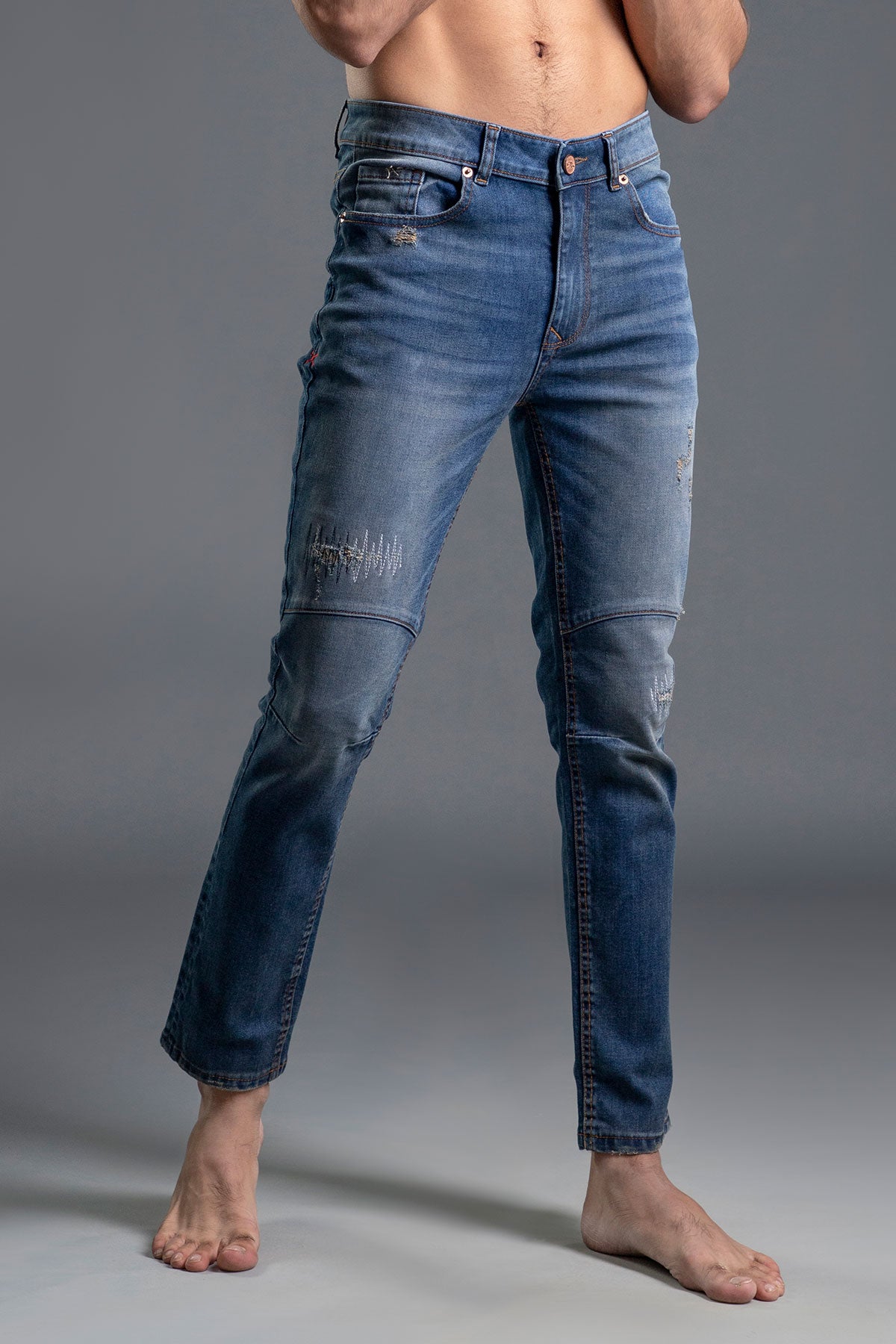 Stretchable Skinny Biker Jeans (Blue)