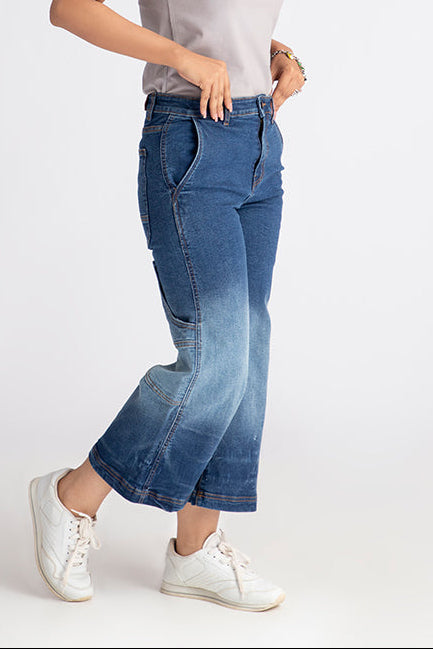 Denim Culottes with Shaded Bottoms 