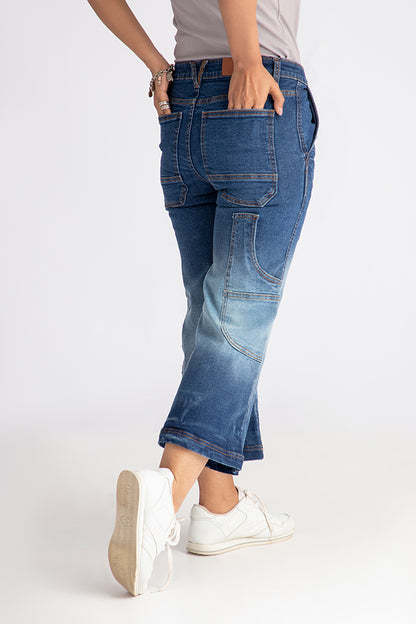 Denim Culottes with Shaded Bottoms 