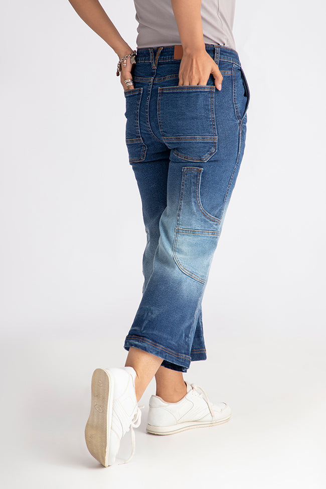 Denim Culottes with Shaded Bottoms 