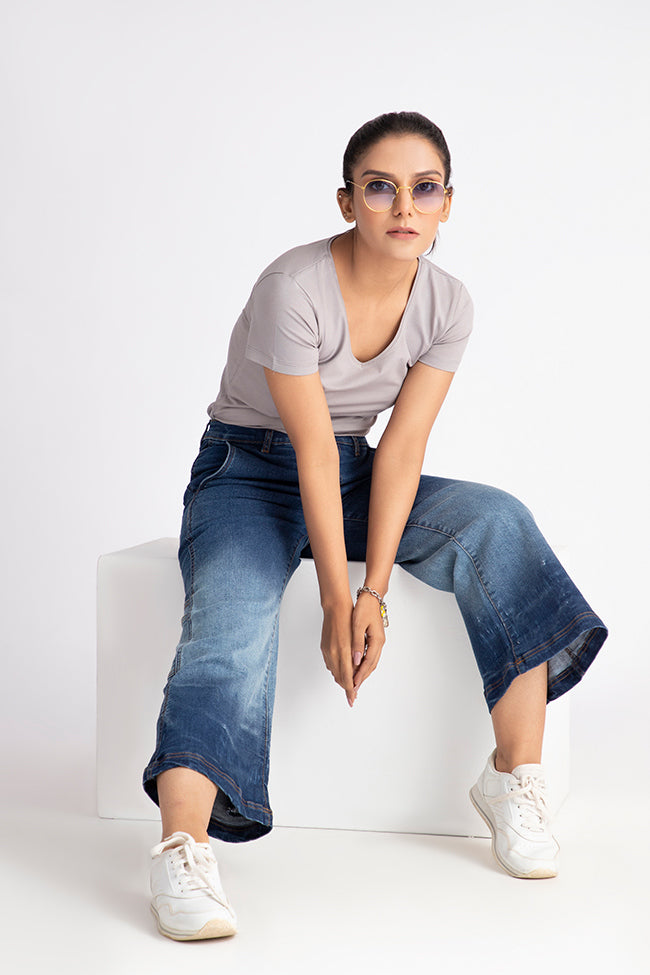 Denim Culottes with Shaded Bottoms 