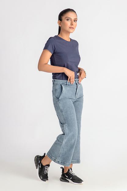 Denim Grey Culottes with Lower Pockets 