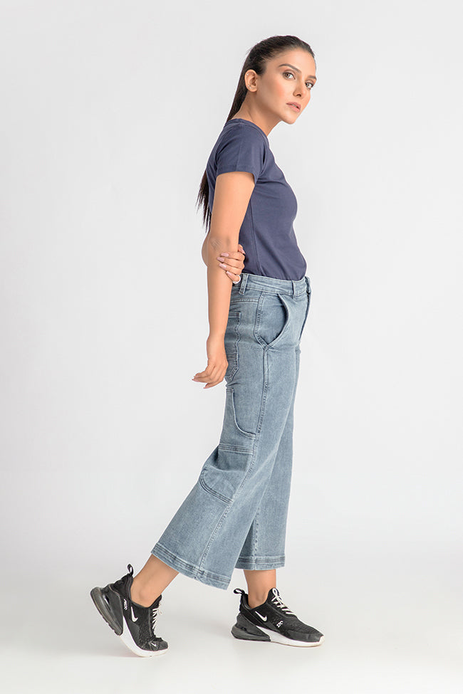 Denim Grey Culottes with Lower Pockets 