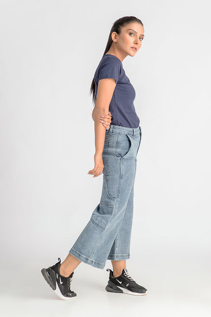 Denim Grey Culottes with Lower Pockets 