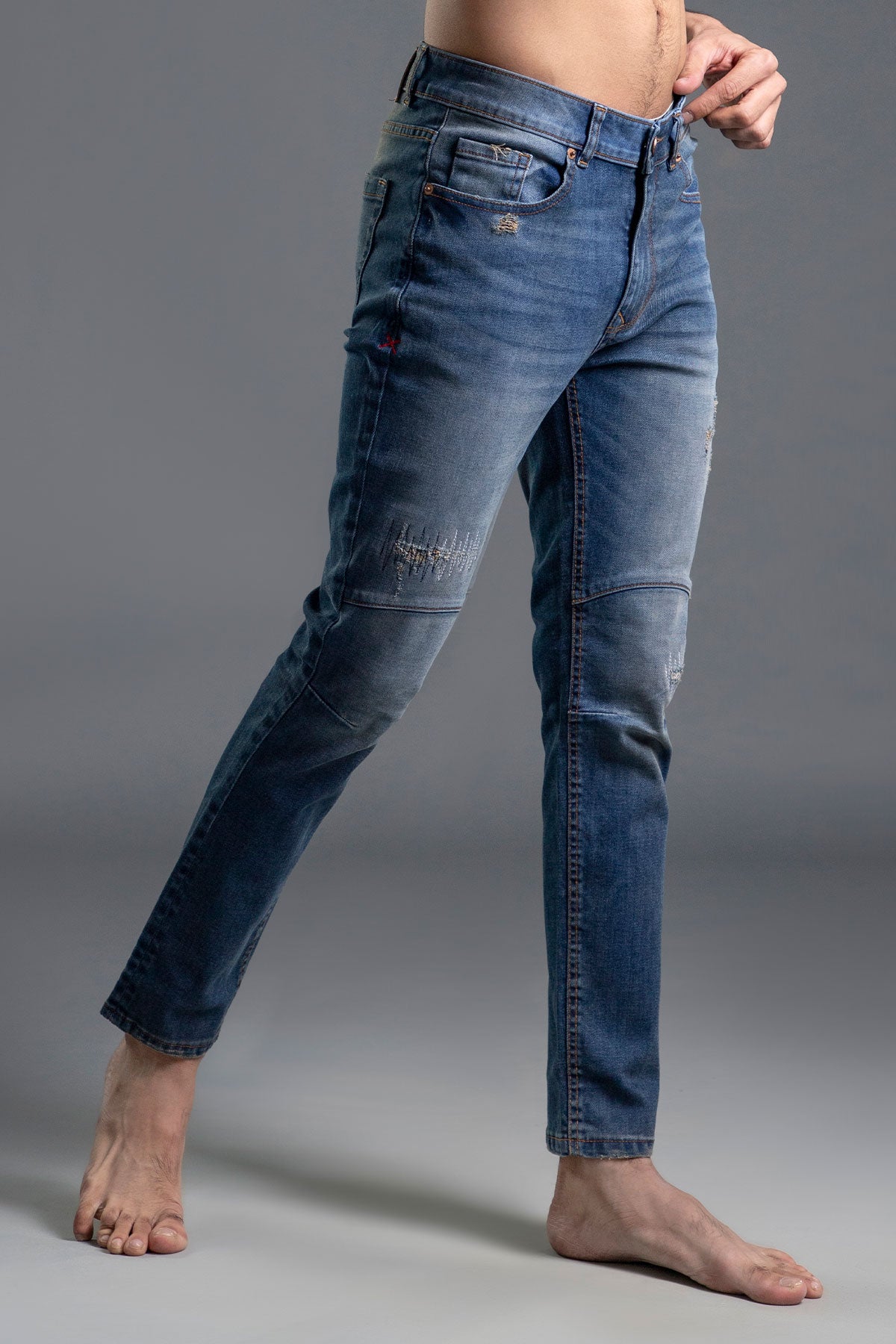 Stretchable Skinny Biker Jeans (Blue)