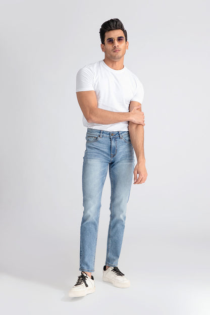 Light Blue Bruno Jeans slim fit light blue denim with faded wash for rugged outdoor styling