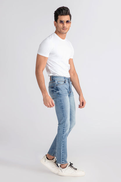 Light Blue Bruno Jeans slim fit light blue denim with faded wash for rugged outdoor styling