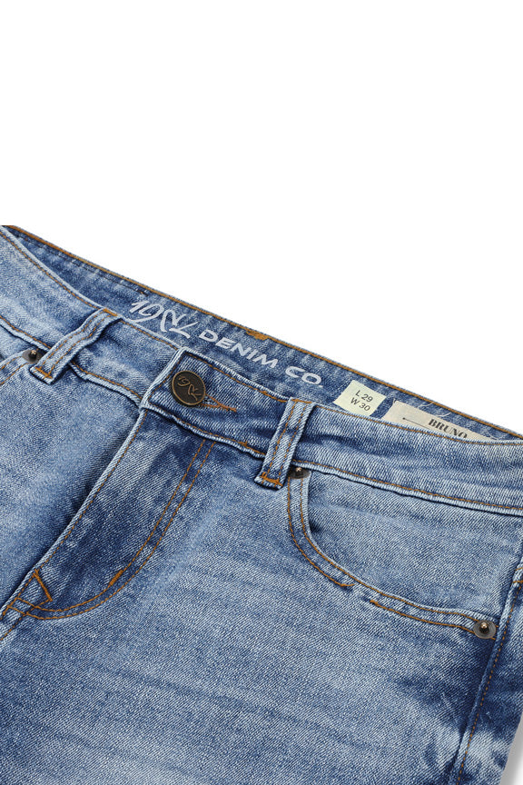 Light Blue Bruno Jeans slim fit light blue denim with faded wash for rugged outdoor styling