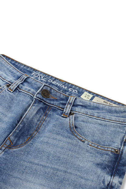 Light Blue Bruno Jeans slim fit light blue denim with faded wash for rugged outdoor styling