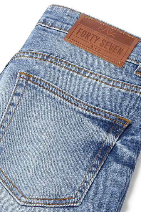 Light Blue Bruno Jeans slim fit light blue denim with faded wash for rugged outdoor styling