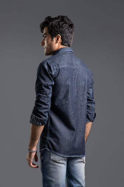 Men's black casual shirt with slim fit and button-front design for versatile styling