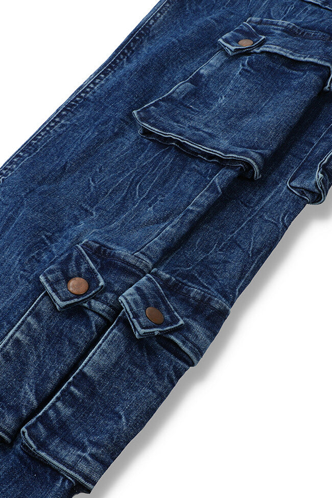 Men's relaxed fit dark blue cargo joggers with utility pocket design