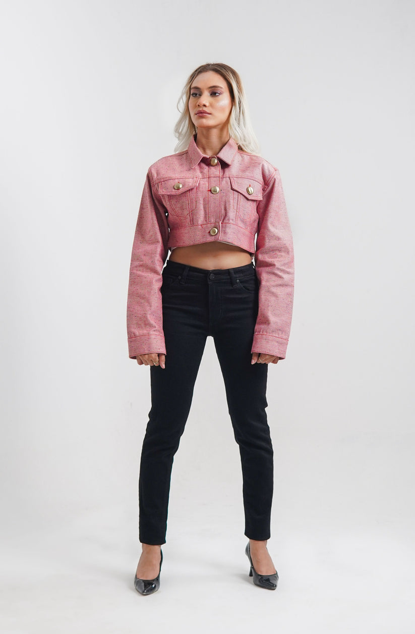 Women's cropped jacket in red with golden buttons 