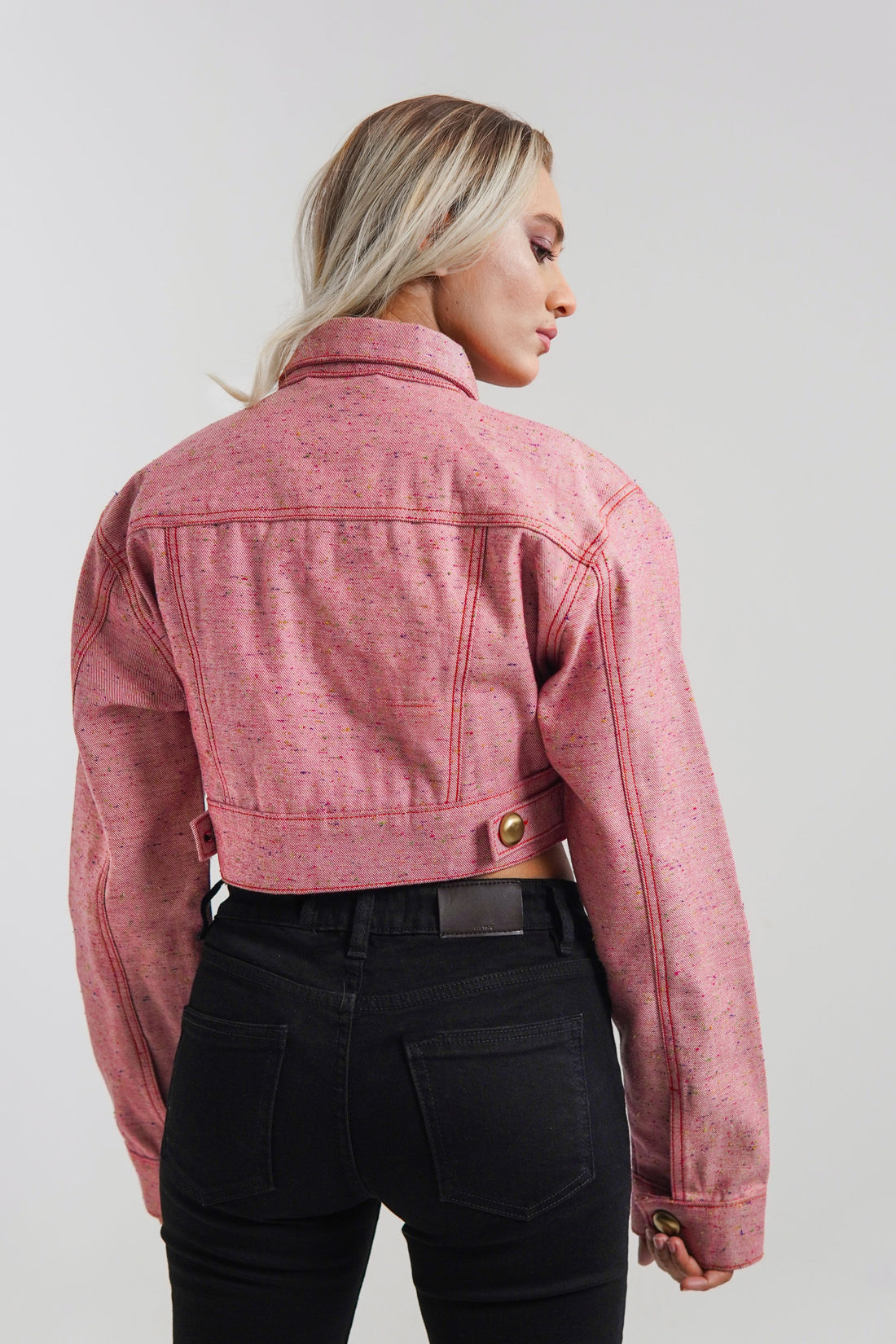 Women's cropped jacket in red with golden buttons 