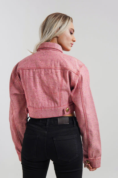Women's cropped jacket in red with golden buttons 