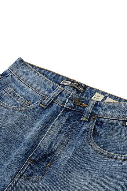 Women's Mom Jeans in Blue with a Straight Style and a High, Rounded Waist.
