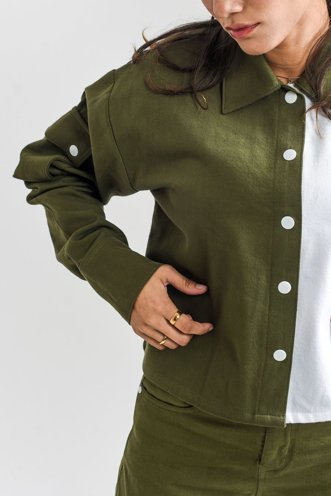 Women's Olive Cargo Crop Top 