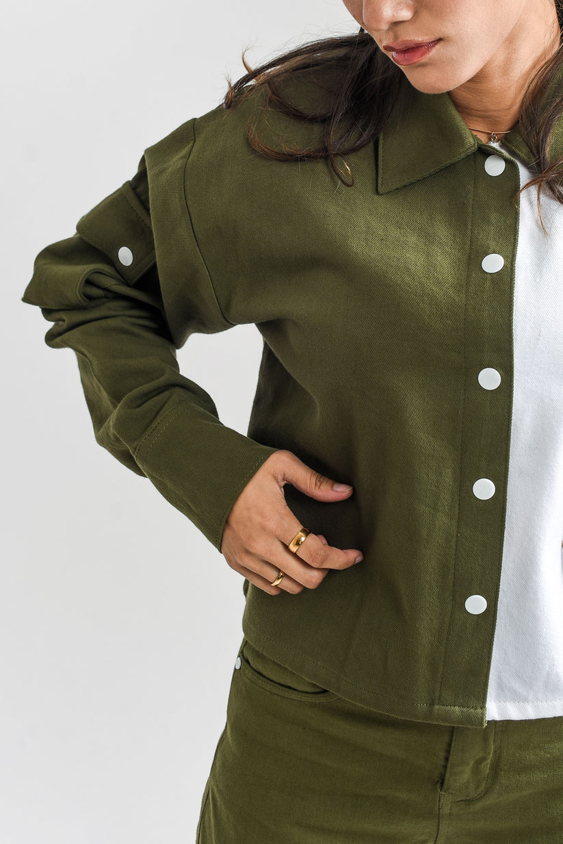 Women's Olive Cargo Crop Top 