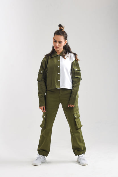 Women's Olive Cargo Crop Top 