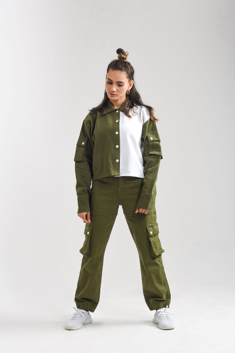 Women's Olive Cargo Crop Top 