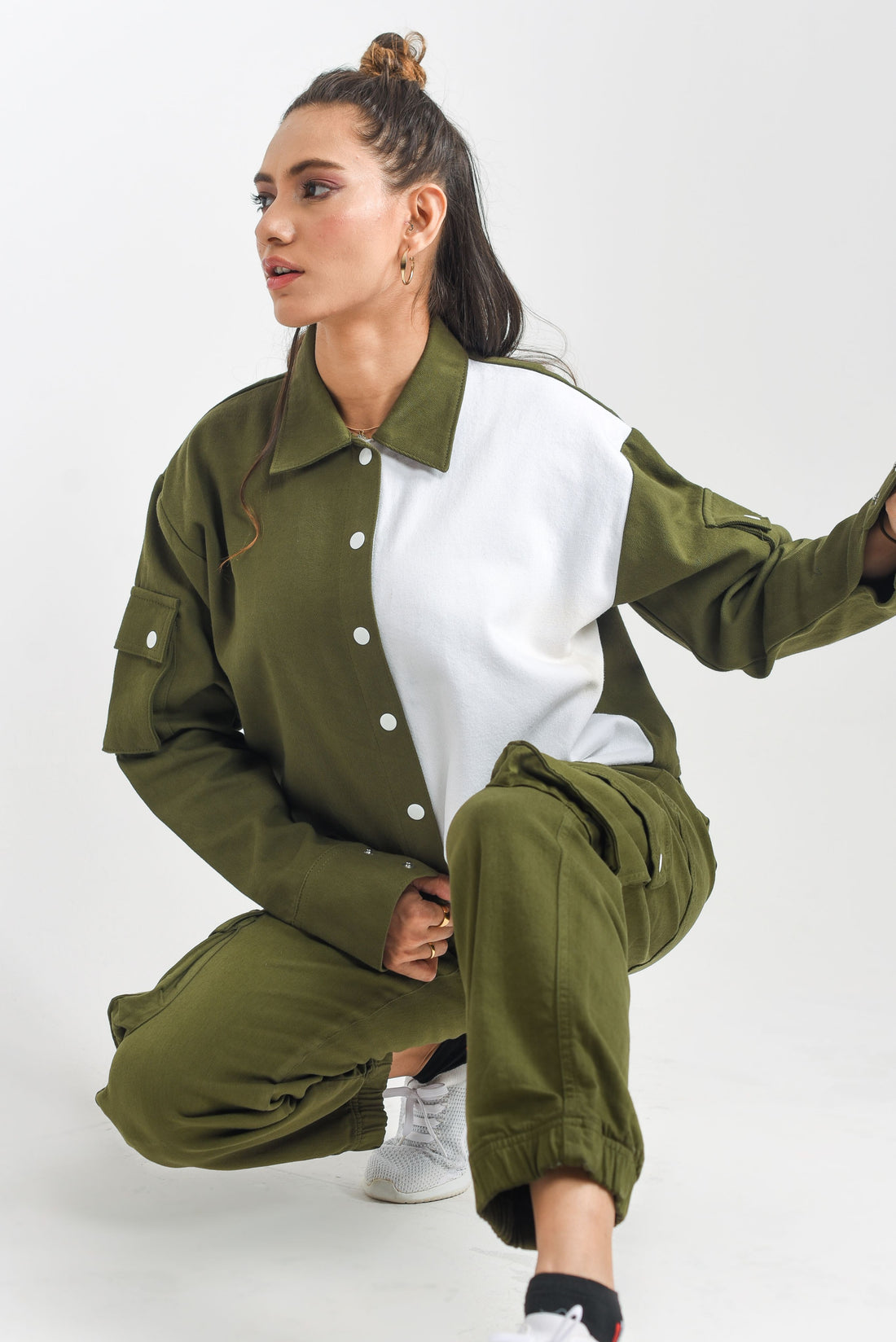 Women's Olive Cargo Crop Top 